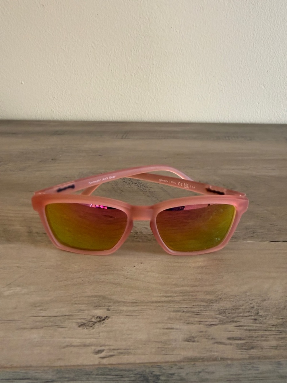 Goodr Pink Frosted Sunglasses with Mirrored Amber Lenses